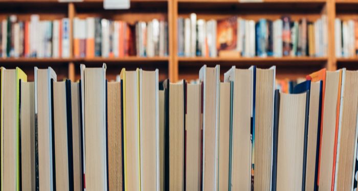 books shelved in a school library